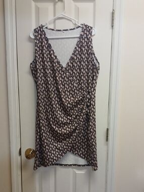 Sleeveless V-Neck Printed Wrap Dress - Blush & Black Size XXL